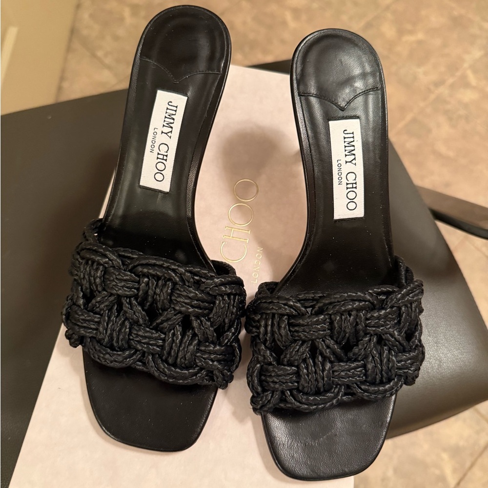 Jimmy Choo Black Braided Rope Slide Mules